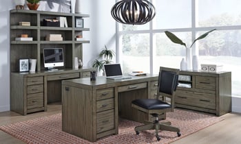 Complete modern office suite from the Aspenhome Modern Loft Collection in Graystone finish