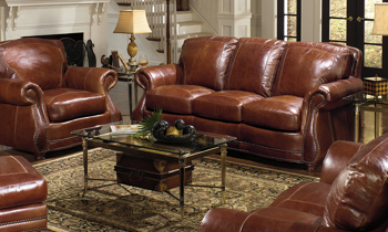 Luxury 3-piece living room set with sofa, loveseat and chair in cognac  top-grain leather from Rocky Mountain Leather